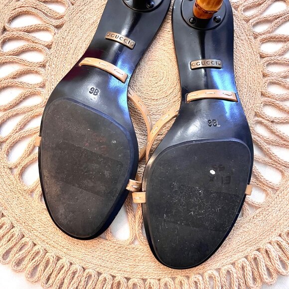 Gucci x Tom Ford Collection Tan Black Leather Bamboo Open Toe Slide Heels Size 9 - Picture 9 of 9